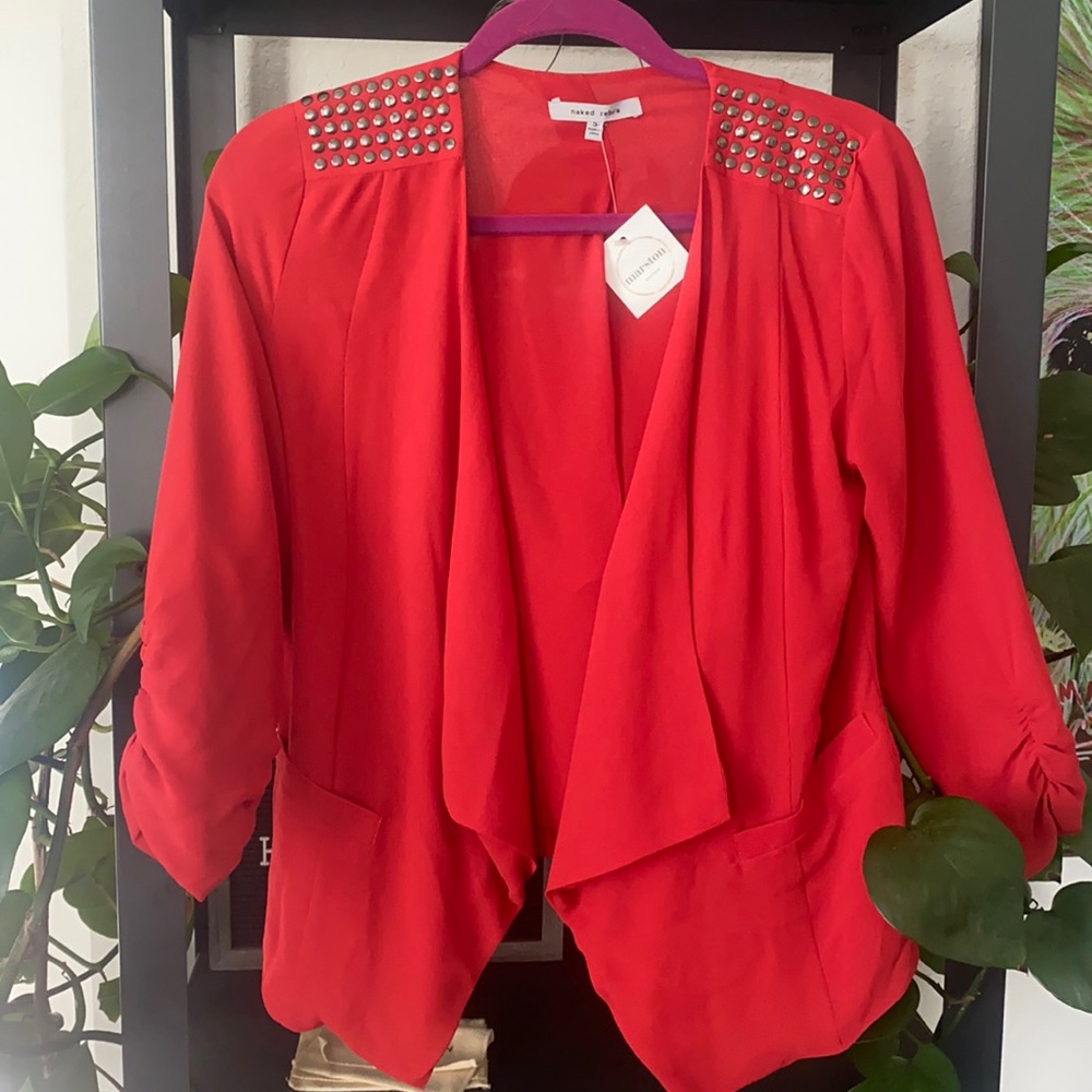 Red Open Blouse Lightweight Top Gromment Shoulder